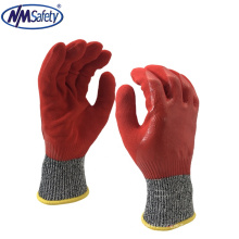 NMSAFETY EN388:2016 Cut level D knitted liner Double Dipped Full Coated Red Nitrile Gloves Safety Working Gloves